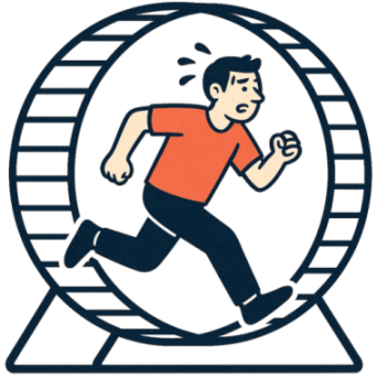 Visual metaphor: person running in a hamster wheel