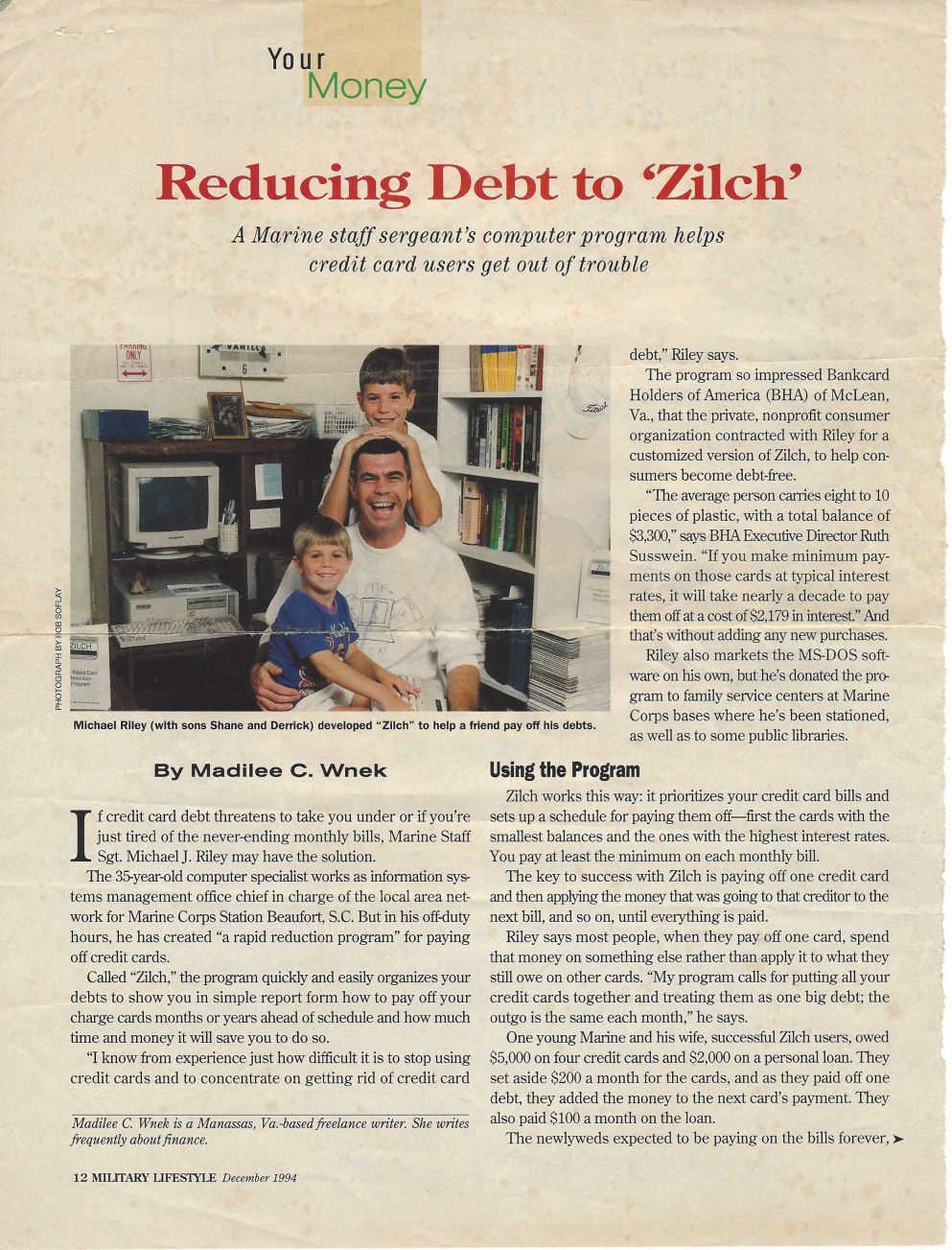 Reducing Debt to 'Zilch' article Military LifeStye December 1994 page 12